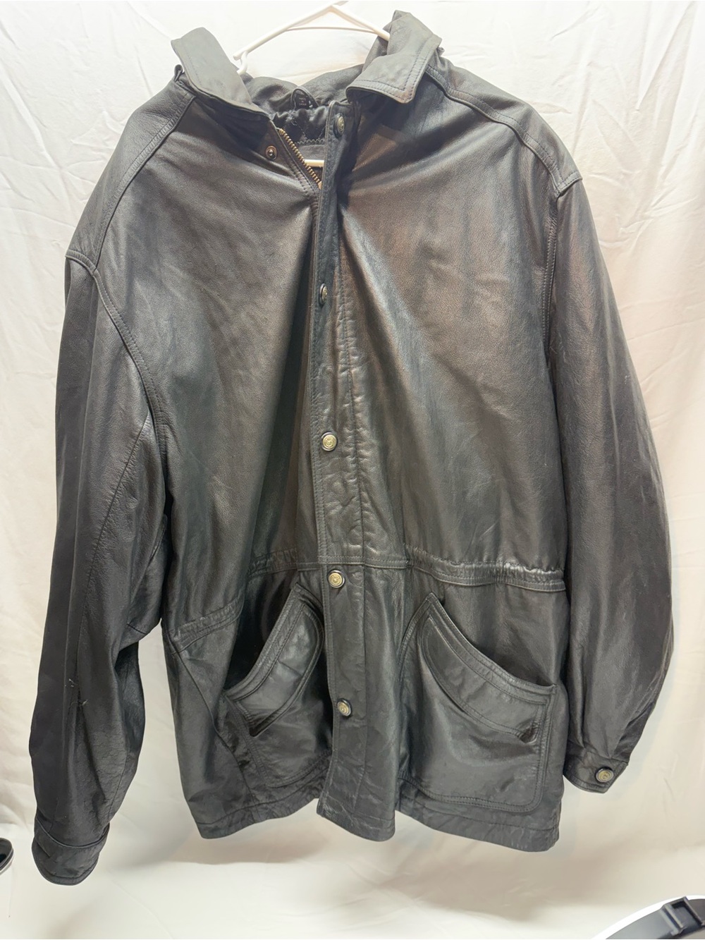 Vintage Midwest International Black Genuine Leather Field Jacket Coat XL
